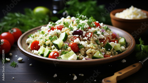 Greek millet salad with feta cucumber tomato