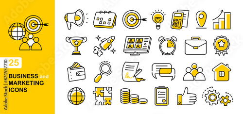 Business and marketing hand drawn outline icons set. Vector icons.