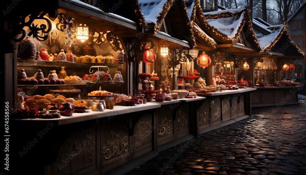 Traditional christmas market in Riga, Latvia. Christmas market with traditional sweets and gingerbread.