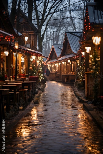 Winter street in the old town of Gdansk, Poland.