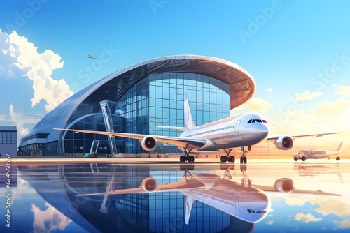 realistic and futuristic airport architecture design illustration