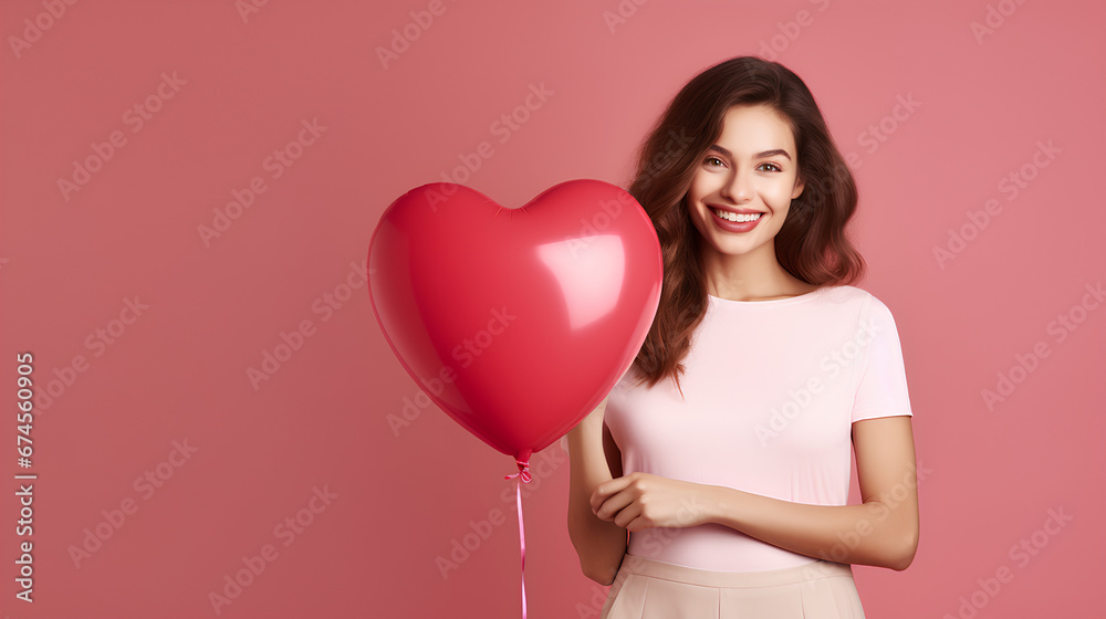 Woman with balloon heart shape Woman with balloon heart shape