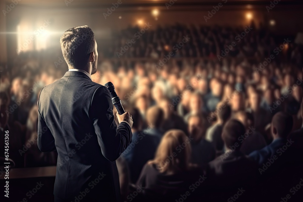 Corporate convention insights. Education and training seminar. Business coaching symposium. Keynote lecture at summit event. Professional managerial. Speaker presentation and audience - obrazy, fototapety, plakaty 