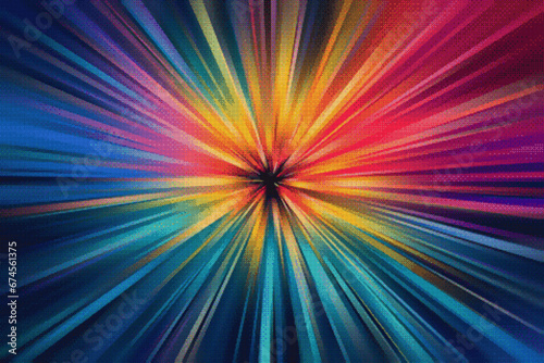 Interstellar space traveling on hyper speed through a warp-tunnel. Pixelated colorful background with glowing tunnel and vibrant light traces. Retro sci-fi and astrophysics concept of hyperspace.
