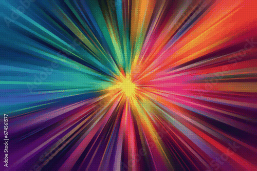 002Interstellar space traveling on hyper speed through a warp-tunnel. Pixelated colorful background with glowing tunnel and vibrant light traces. Retro sci-fi and astrophysics concept of hyperspace.