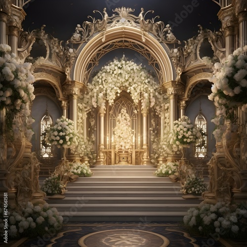 an illustration of luxury weding decoration with floral ornamen decoration © azone