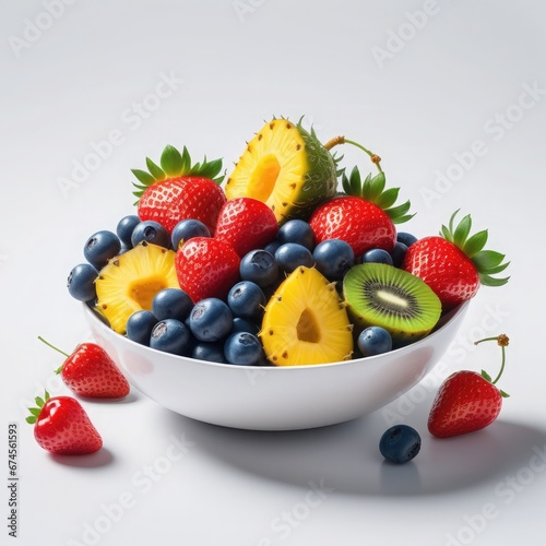 Mixed fruit on a white plate on a white background