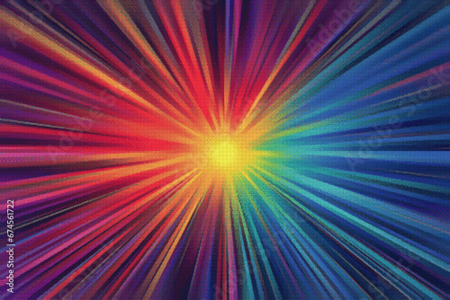 Interstellar space traveling on hyper speed through a warp-tunnel. Pixelated colorful background with glowing tunnel and vibrant light traces. Retro sci-fi and astrophysics concept of hyperspace.