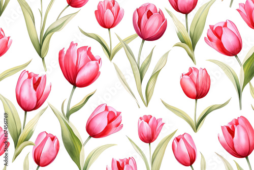 Dutch Red and Pink Tulip watercolor on white background  valentines day concept