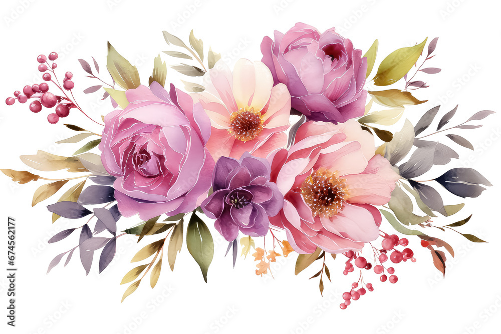Bouquet composition watercolor on white background, valentines day concept - obrazy, fototapety, plakaty 