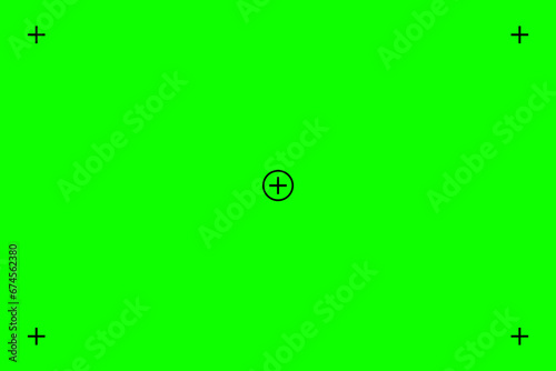 Green screen, chromakey background. Blank green background with VFX motion tracking markers. Chroma key background for keying, motion graphic and video effects. Vector illustration