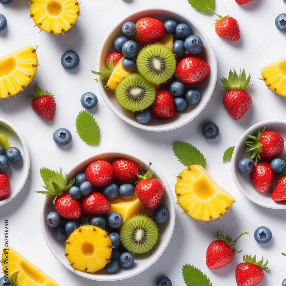 Mixed fruit on a white plate on a white background Mixed fruit on a white plate on a white background