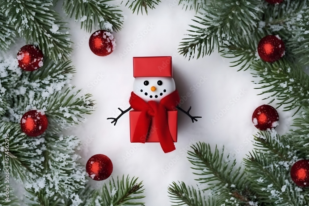 christmas tree decorations, santa claus with gifts, snowman in the snow, christmas gift boxes christmas tree decorations, santa claus with gifts, snowman in the snow, christmas gift boxes