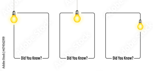 Did you know bulb icon trivia fun vector question interesting knowledge ask. Did you know advice design lightbulb. Vector illustration