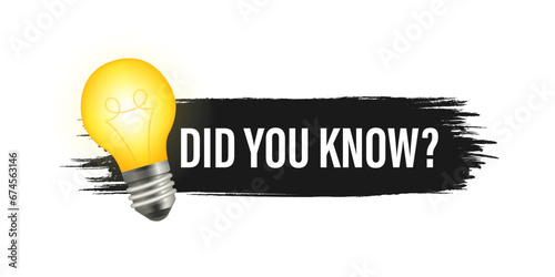 Did You Know banner design with light bulb and rays. Logo label design. Did You Know banner design for business and advertising . Vector illustration