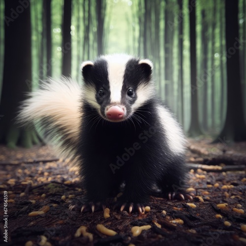 close up of a skunk in the forest animal background for social media © Deanmon