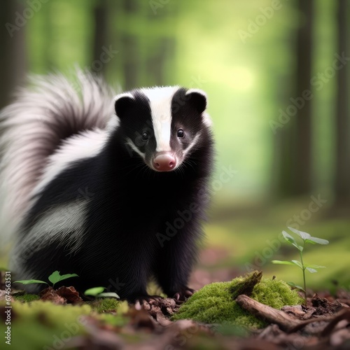 close up of a skunk in the forest animal background for social media © Deanmon