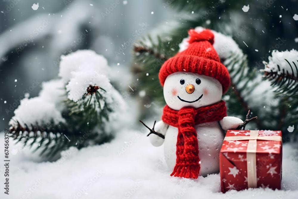 christmas tree decorations, santa claus with gifts, snowman in the snow, christmas gift boxes christmas tree decorations, santa claus with gifts, snowman in the snow, christmas gift boxes