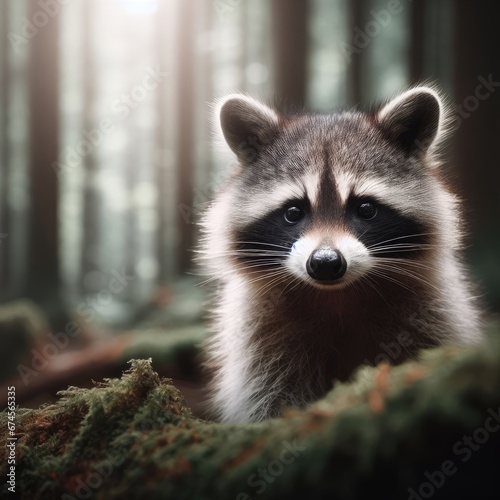 close up of a raccoon in the forest animal background for social media photo