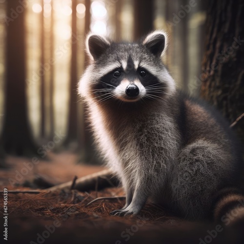 close up of a raccoon in the forest animal background for social media © Deanmon