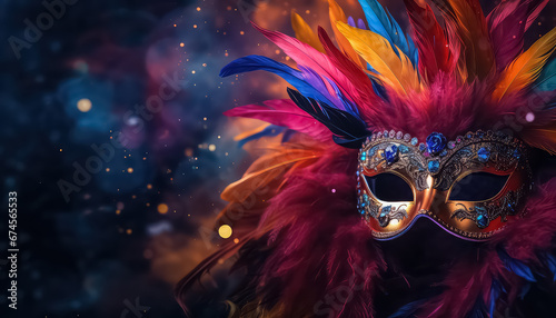 Mask with feathers on purple background ,concept carnival © terra.incognita