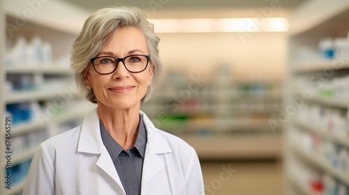 Portrait of a senior female pharmacist at her workplace.