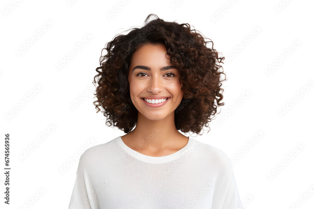 Studio portrait of a beautiful American woman with clean healthy skin isolated on transparent png background. - obrazy, fototapety, plakaty 