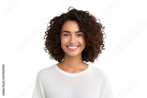 Studio portrait of a beautiful American woman with clean healthy skin isolated on transparent png background. photo