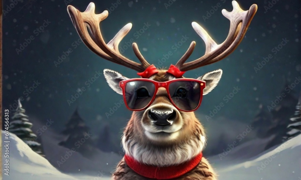 Rudolph the Reindeer Strikes a Cool Pose with Sunglasses in a Festive Merry Christmas Banner Rudolph the Reindeer Strikes a Cool Pose with Sunglasses in a Festive Merry Christmas Banner