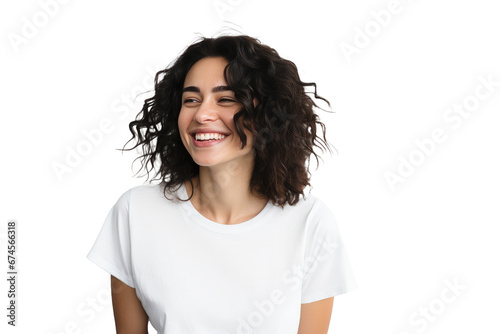 Studio portrait of a beautiful American woman with clean healthy skin isolated on transparent png background.