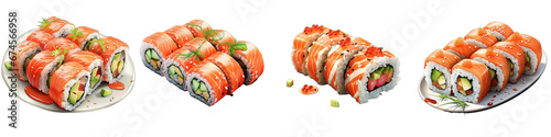 Salmon sushi roll  Hyperrealistic Highly Detailed Isolated On Transparent Background Png File