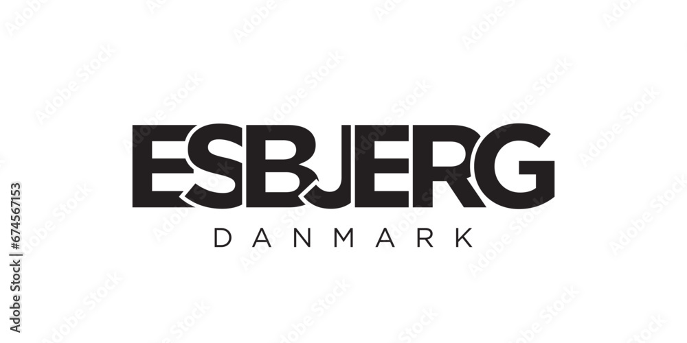 Esbjerg in the Denmark emblem. The design features a geometric style, vector illustration with bold typography in a modern font. The graphic slogan lettering. Esbjerg in the Denmark emblem. The design features a geometric style, vector illustration with bold typography in a modern font. The graphic slogan lettering.