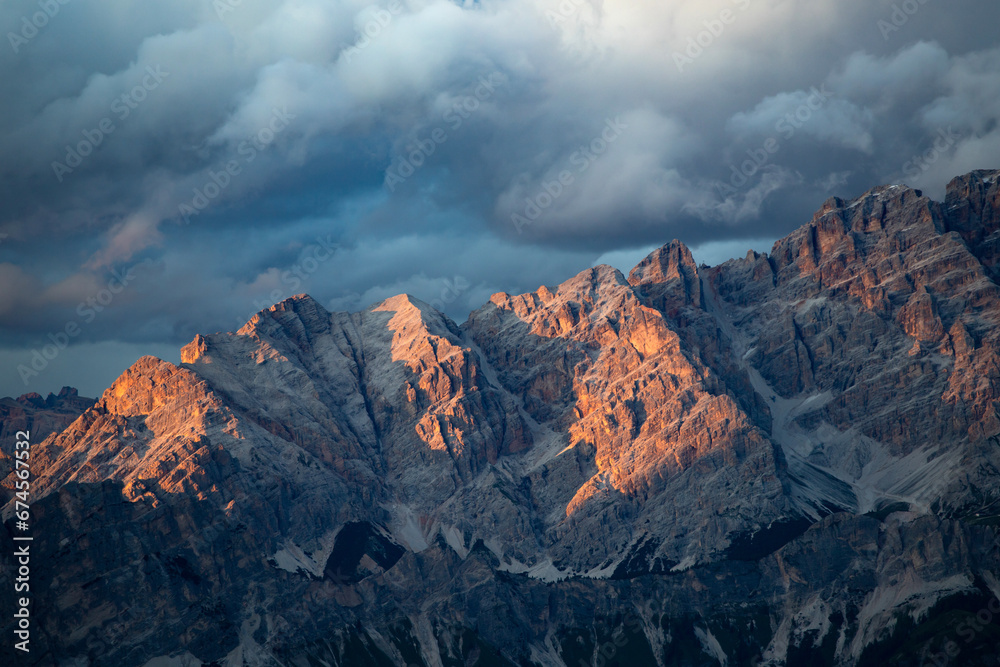 Panoramic view from the top of the Giau Pass, Dolomites,  South Tyrol, Italy.