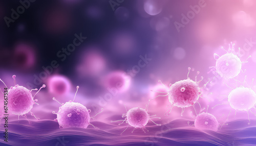 Pink and purple molecules close-up world cancer day concept photo