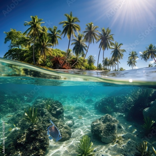 Beautiful underwater view of luxury resorts and tropical beach in Summer. Summer vacation concept. © rabbit75_fot