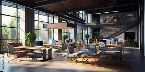 Interior of a modern office,modern, office, interior, workspace, contemporary, design, Sleek and Stylish Modern Office Interior
