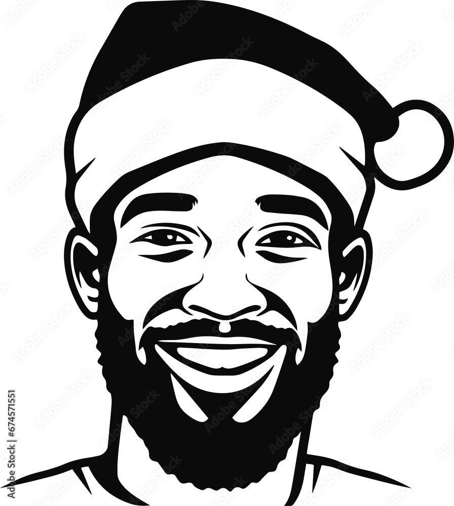 Obraz premium Afro-American in Santa hat, Santa hat , Black Santa, Merry Christmas clipart, Santa girl, Christmas print