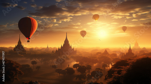 hot air balloon at sunset 4k, 8k, 16k, full ultra HD, high resolution and cinematic photography