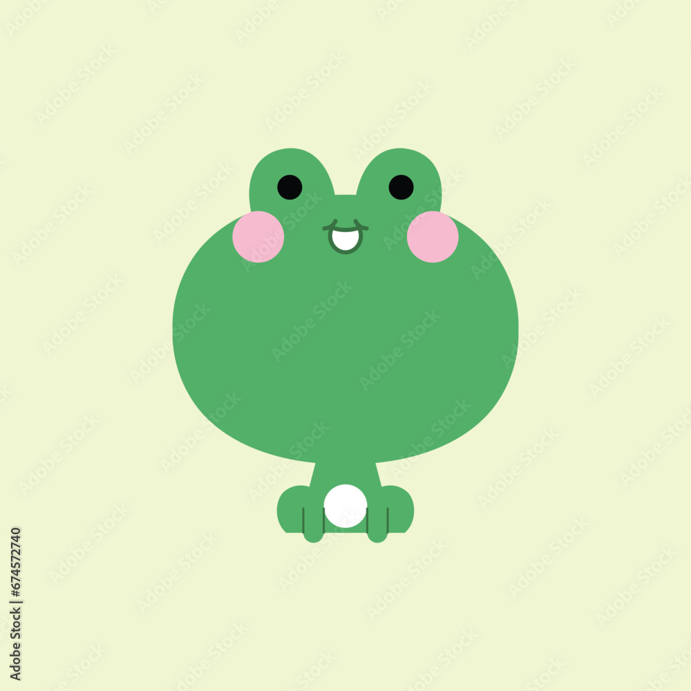 A green smiling childish frog is sitting. Cartoon style. Vector illustration.