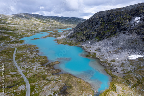 Aerial view above the glaciers melting into the permafrost of Jostedalsbreen National Park	 photo