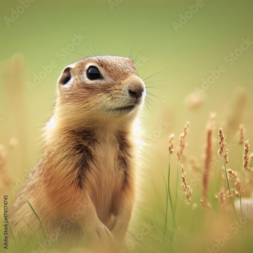 portrait of a groundhog in the yellow grass animal background for social media