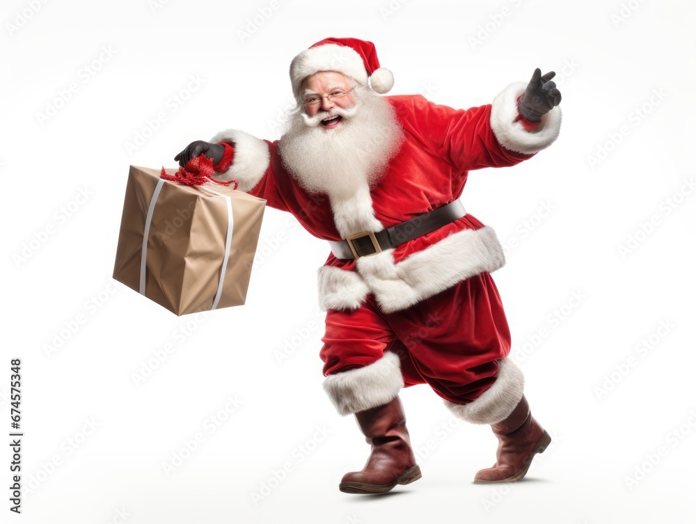 Isolated image of Santa with gift on white background. Winter holiday concept. Isolated image of Santa with gift on white background. Winter holiday concept.