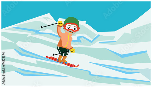 snowboarder on the top of the mountain. vector illustration. Design winter activities. Winter design elements