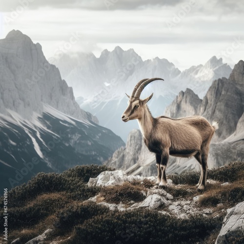 mountain goat in the mountains animal background for social media
