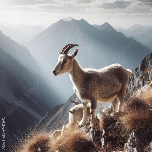 mountain goat in the mountains animal background for social media © Deanmon