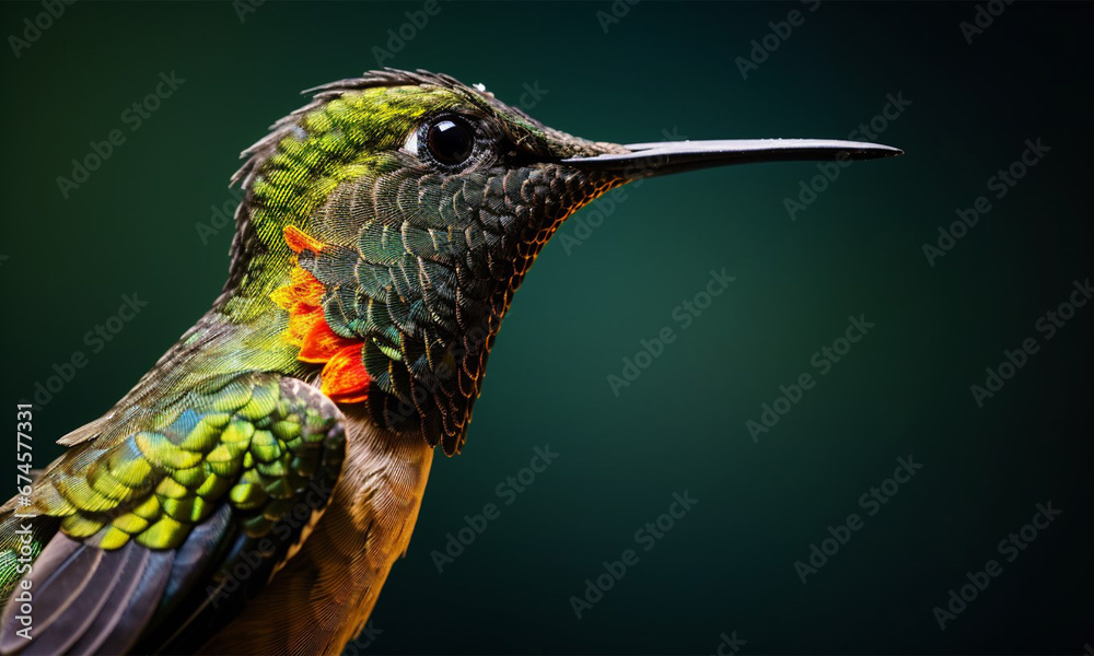 Fototapeta premium Macro portrait of a green hummingbird bird
