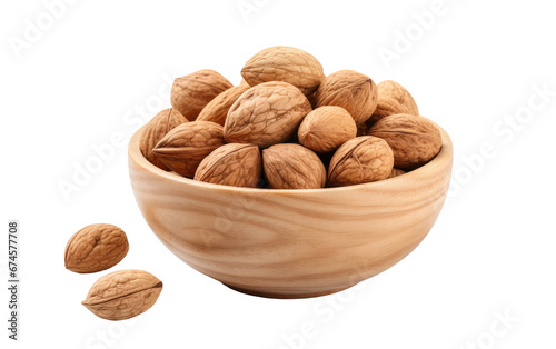 Tasty Nuts With Bowl Isolated On Transparent Background PNG.