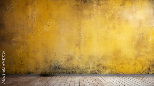 Pared amarilla con textura con suelo de madera photo