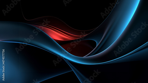 Diseño abstracto de olas rojo y morado sobre fondo negro, futurista, neon