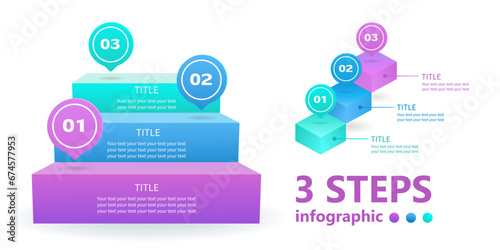 Infographics for business in the form of growth ladders with numbering floating in the air. 3 D. Vector illustration. photo